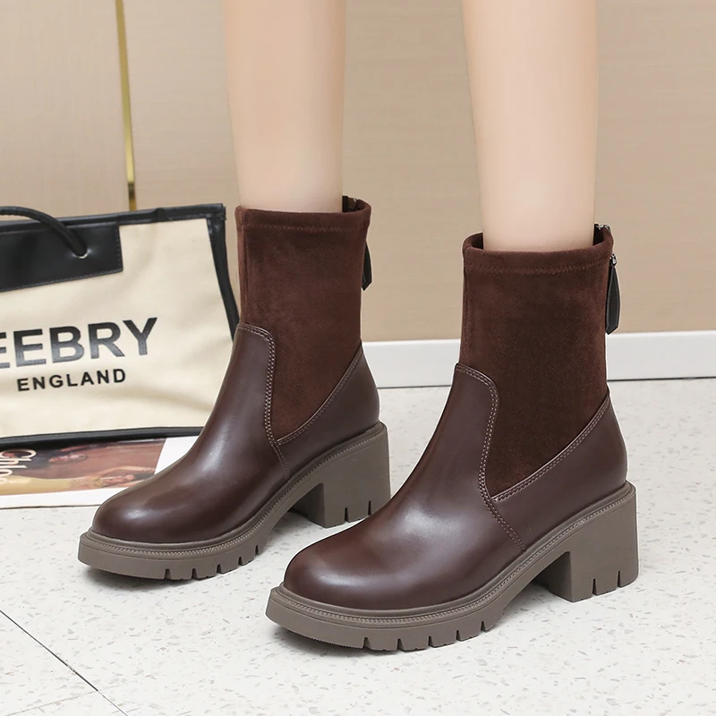 Design 2023 New Waterproof Platform Thick Bottom Fashion Leather