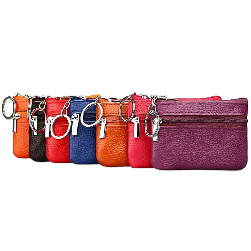 Single Zipper Purse Genuine Leather Female Male Birthday Gift Supplies Small Change Bag for Outdoor Traveling Camping 6