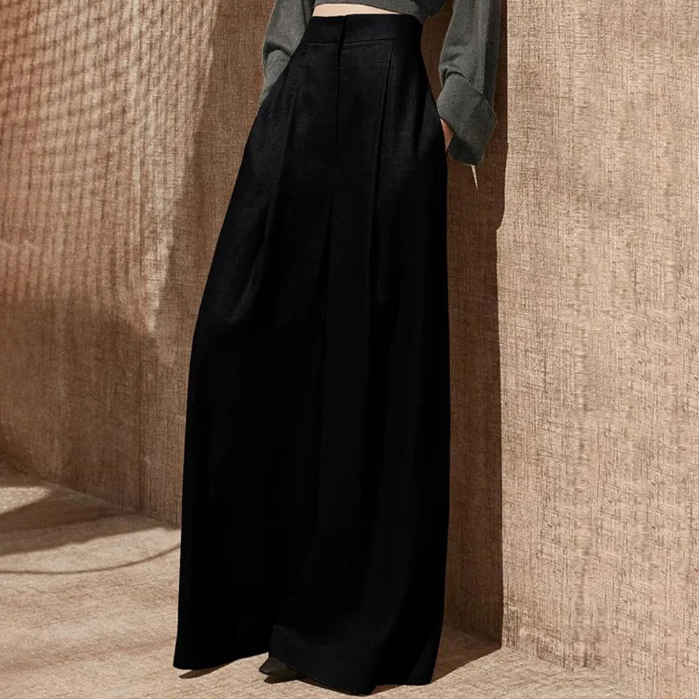 Wide Leg Pants Women Full Length High Waist Baggy Casual Solid Minimalist Pantalones De Mujer Thin Elegant Ropa Vintage Ladies