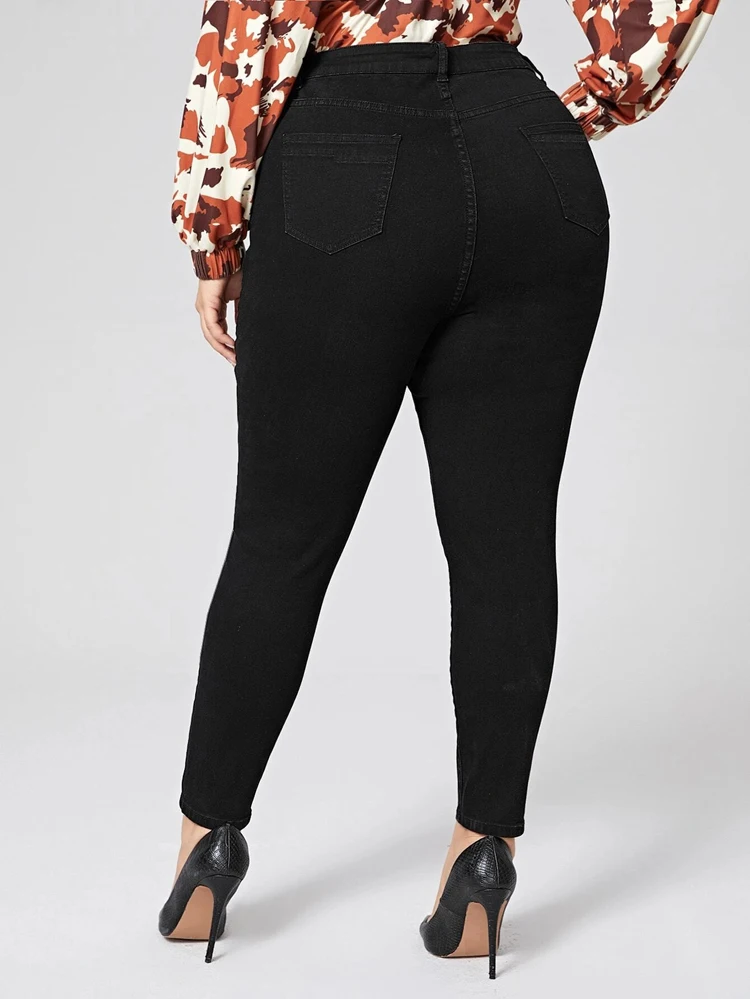 stacked jeans LEIJIJEANS 2022 Plus Size jeans High Waist black pants women high elastic Skinny pants Stretchy Women trousers 100 kilo gram patchwork jeans