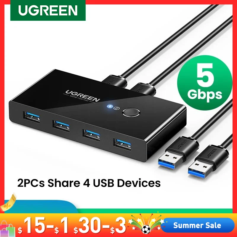 Ugreen Usb Kvm Switch Usb 3.0 2.0 Switcher Kvm Switch para Windows10 pc Teclado Mouse Impressora Pcs Compartilhando Dispositivos Usb Interruptor
