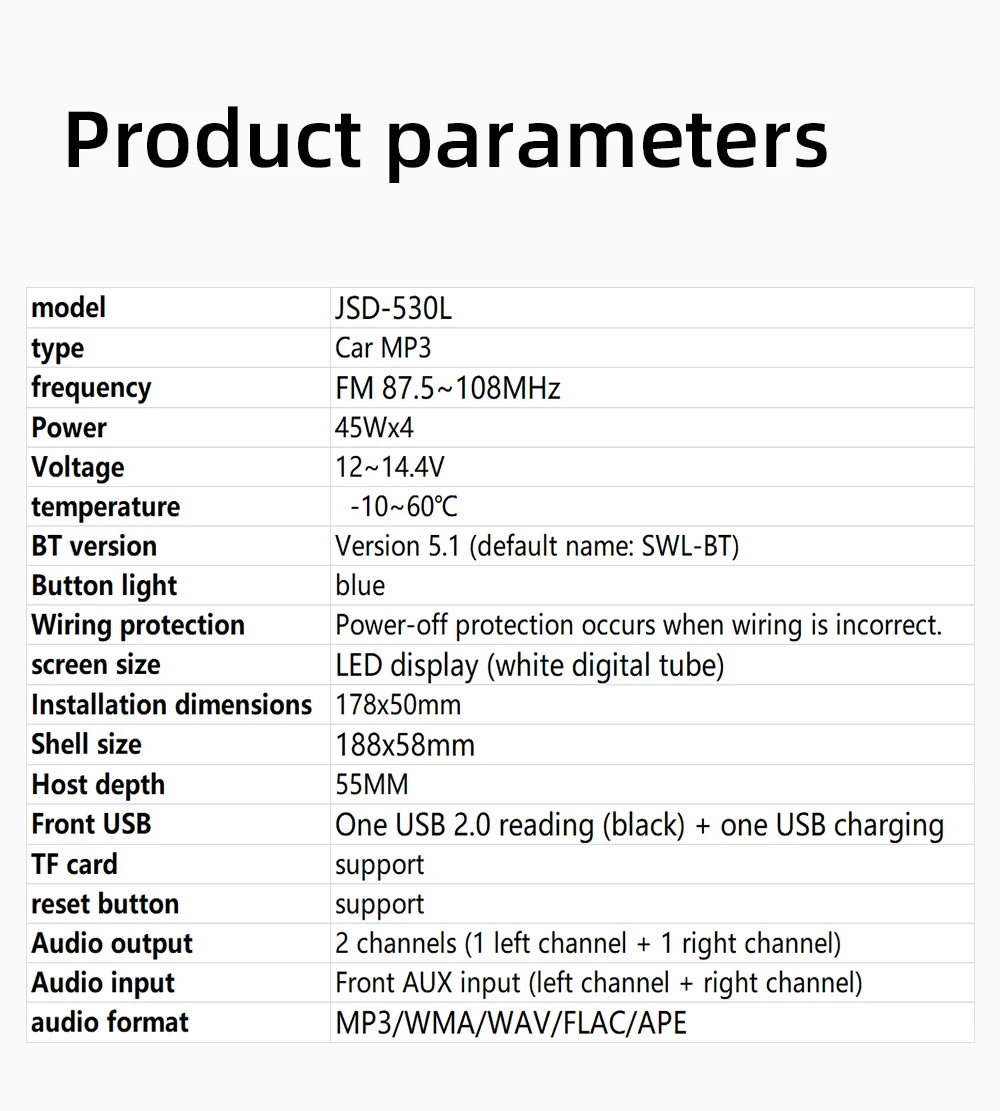 Car Radio Car Radio Stereo Player Digital Bluetooth MP3 Player JSD-530 520 60Wx4 FM Audio Stereo Music USB/SD with In Dash AUX Input