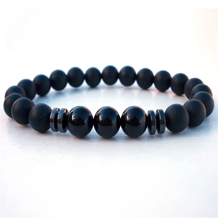 

8mm Frosted Agate Stone Bracelet 7.5inches Cuff Unisex Gift Men's Wrap Handmade Trendy Mala