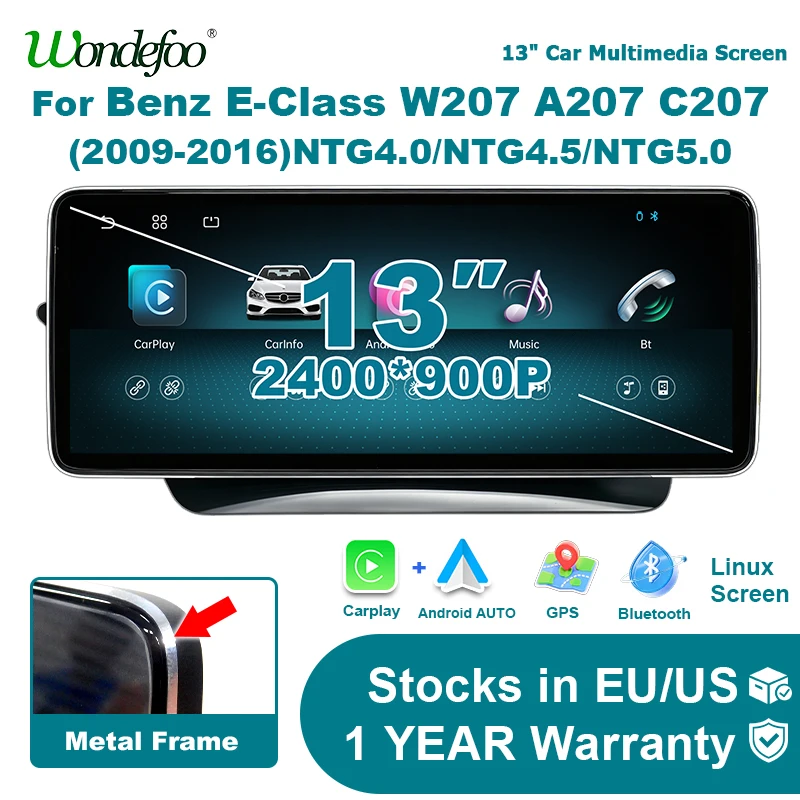 Radio Estéreo para Auto con Pantalla Táctil de 2400*900, Sistema Linux, Carplay Inalámbrico y Android Auto, para Mercedes Benz Clase E C207 W207 A207 2009-2016 NTG 4.0 4.5 5.0, Autoradio, Autolink, Airplay, Reproductor Multimedia 2 DIN, Bluetooth, Navegación GPS 1