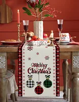 Merry Christmas Tree Ball Linen Table Runners Holiday Party Decor Reusable Dining Wedding Navidad Decorations 4