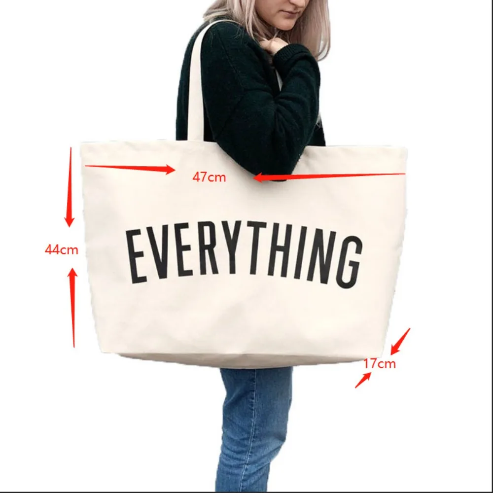 Fashion Letter Canvas Shopping Bags Reusable Women Simple Casual Shoulder Tote Bag Female Large Capacity Eco Friendly Handbag
