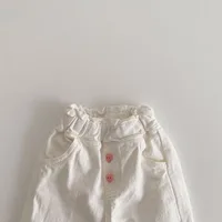 2024 Girls Spring Pants Baby Casual Ruffle Wide Leg Pants Children's Trendy Autumn Trousers Loose Solid High Waist Bell-bottoms 5