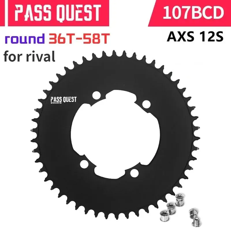 

PASS QUEST Round Chainring 107BCD for Sram Rival AXS 12S Crankset 107 Bcd MTB Road Bike Chainwheel 36 40 42 54 56 58 T