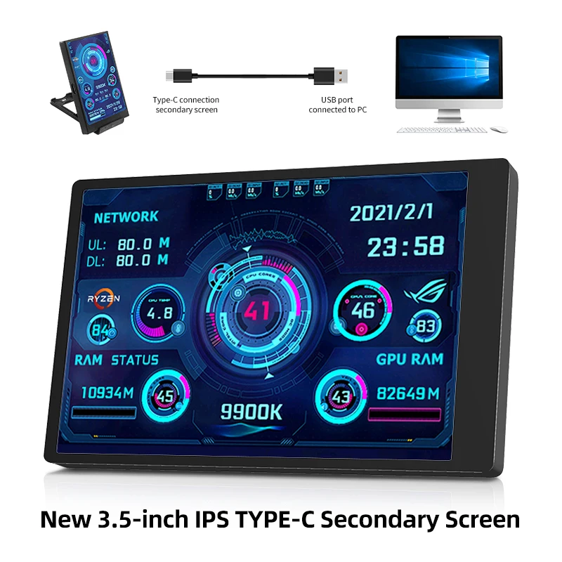 Polegada Ips Tipo-c Tela Secundária Computador Cpu Gpu Ram Hdd Monitor Usb Display Livremente Aida64 Mini Monitor Win 10 11 8.853.5