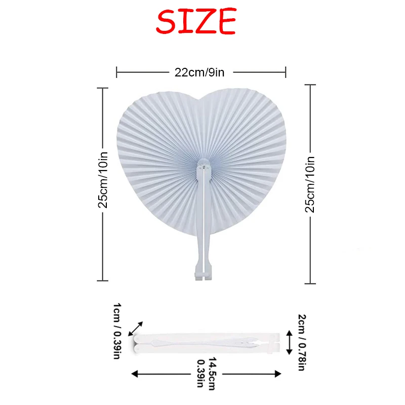 3/5/10pcs Heart Shape Circular Folding Fan Blank Paper Hand Fans With Plastic Handles DIY Painting Birthday Wedding Party Decor 2