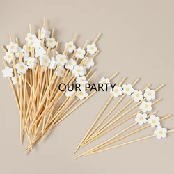 Sweet Daisy Flower Bamboo Food Picks - 100 Pack (100Pcs White)