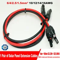 Câble d'extension de panneau solaire 1-10M, 16 10 6 4 2.5 1.5 mm2 6/8/10/12/14/15/16AWG, noir et rouge avec connecteur de fil solaire PV 1