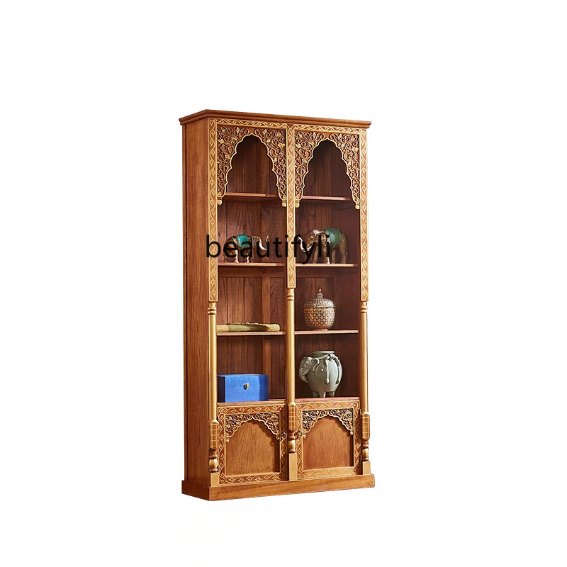 

Solid Wood Antique Shelf Tea Cabinet Rack Thai Zen Living Room Partition Display Rack