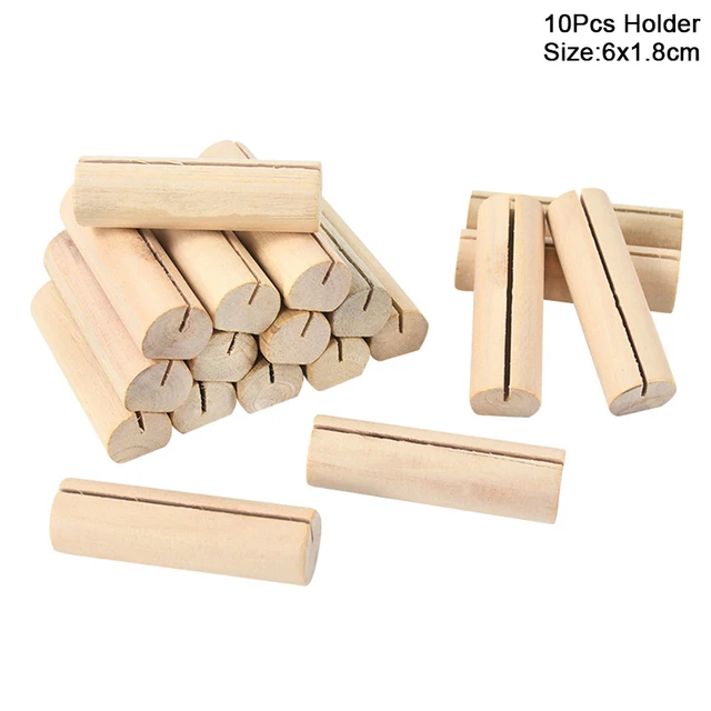 10pcs Natural Wooden Place Card Holders Stand Card Photo Clip Holder Rustic Wedding Decorations Party Table Number Name Sign 10pcs only holder