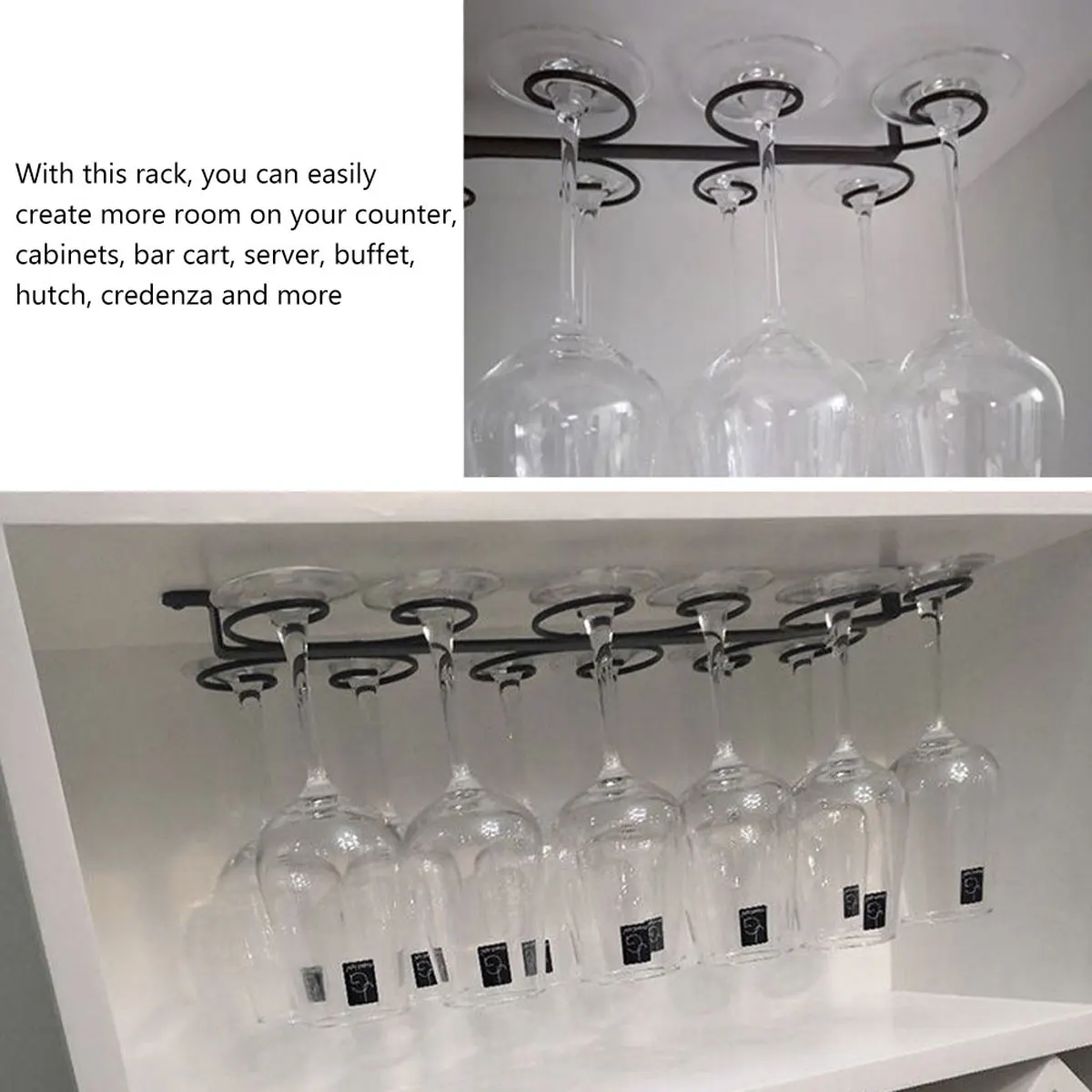 Metal Black Wine Glass Rack Holder Under Cabinet
