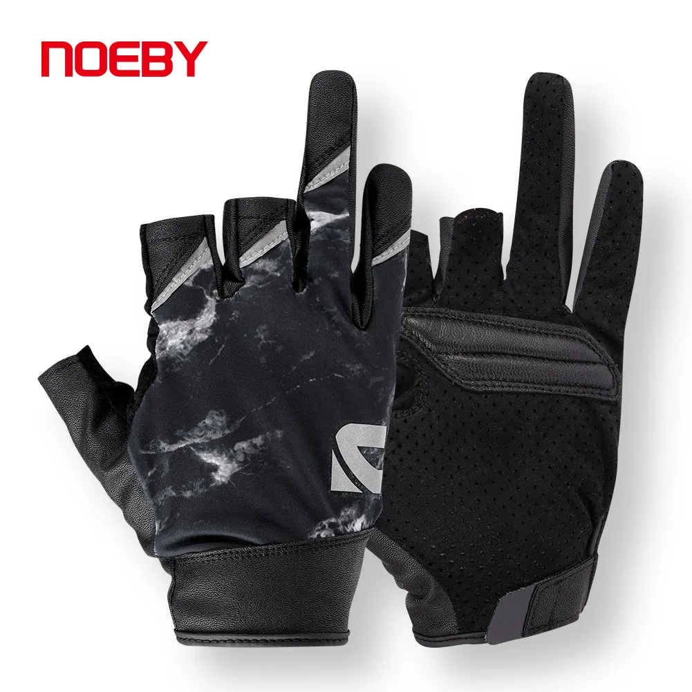 Noeby Fishing Gloves 3 Half Finger Anti Slip Glove UPF50+ Breathable