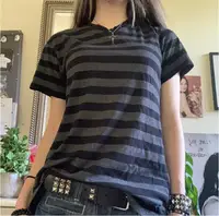 Femmes Y2k Grunge chemises rayé Baggy col rond manches courtes Emo hauts 2000s Harajuku Vintage adolescentes filles Goth vêtements 4