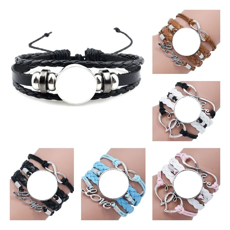 Sublimation Woven Leather Rope Bracelet Casual Jewelry Bracelets DIY Heat Transfer Blanks For Creative Fashion Jewelry Gifts