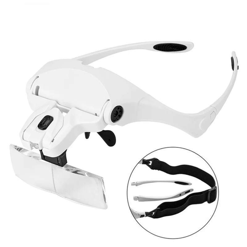 Description Picture 4 of itemDouble LED Lamp Glasses Type Head Wearing Magnifying Glass 5 Groups of Optical Lenses Reading Eyebrow Eyelash Grafting