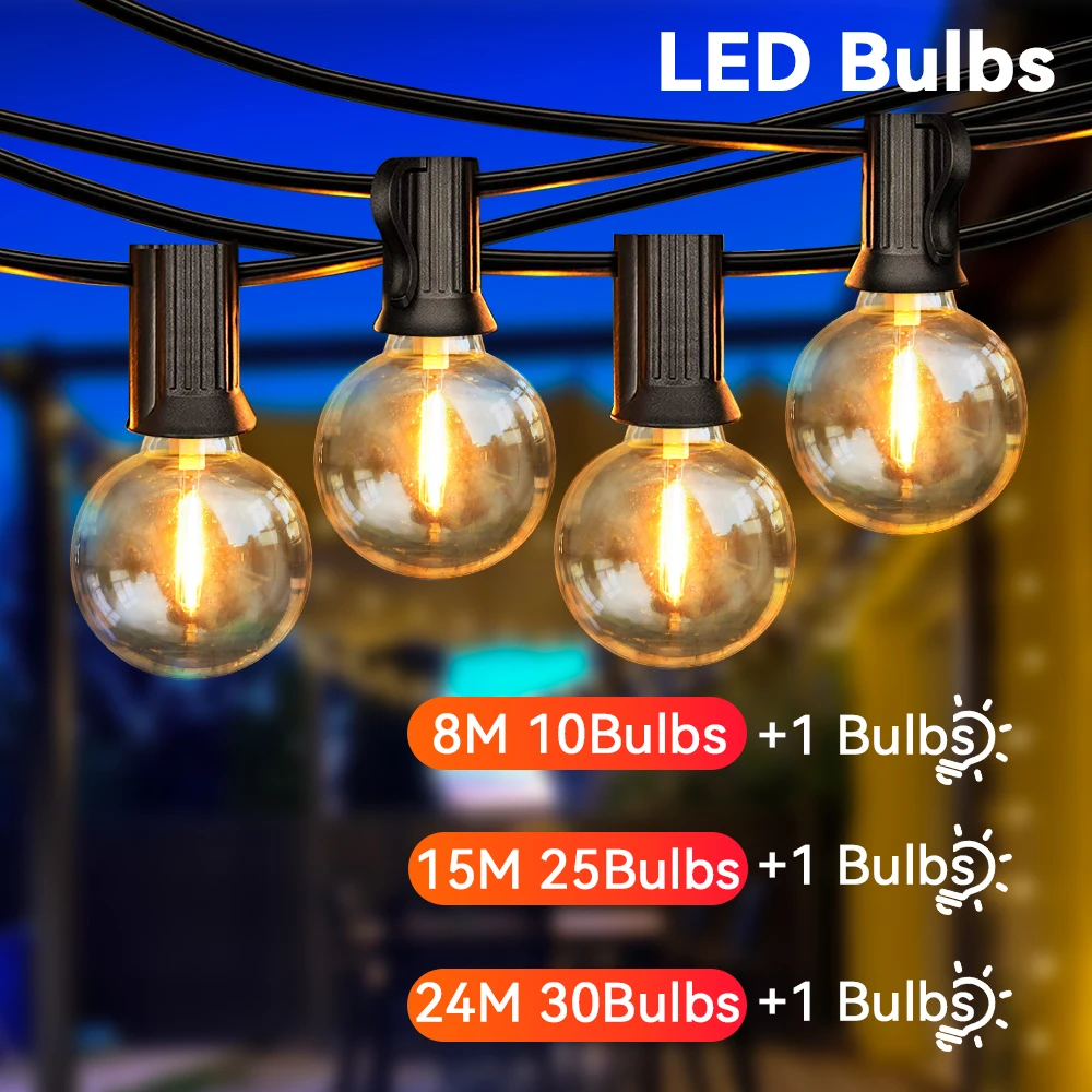 24M G40 LED String Light Fairy Outdoor Light Garland Retro Wedding Backyard Decoration Garden Patio Light String sphoon 50ft s14 led garland string light eu plug 220v shatterproof plastic bulb 1w 2w e27 retro outdoor decor patio fairy light