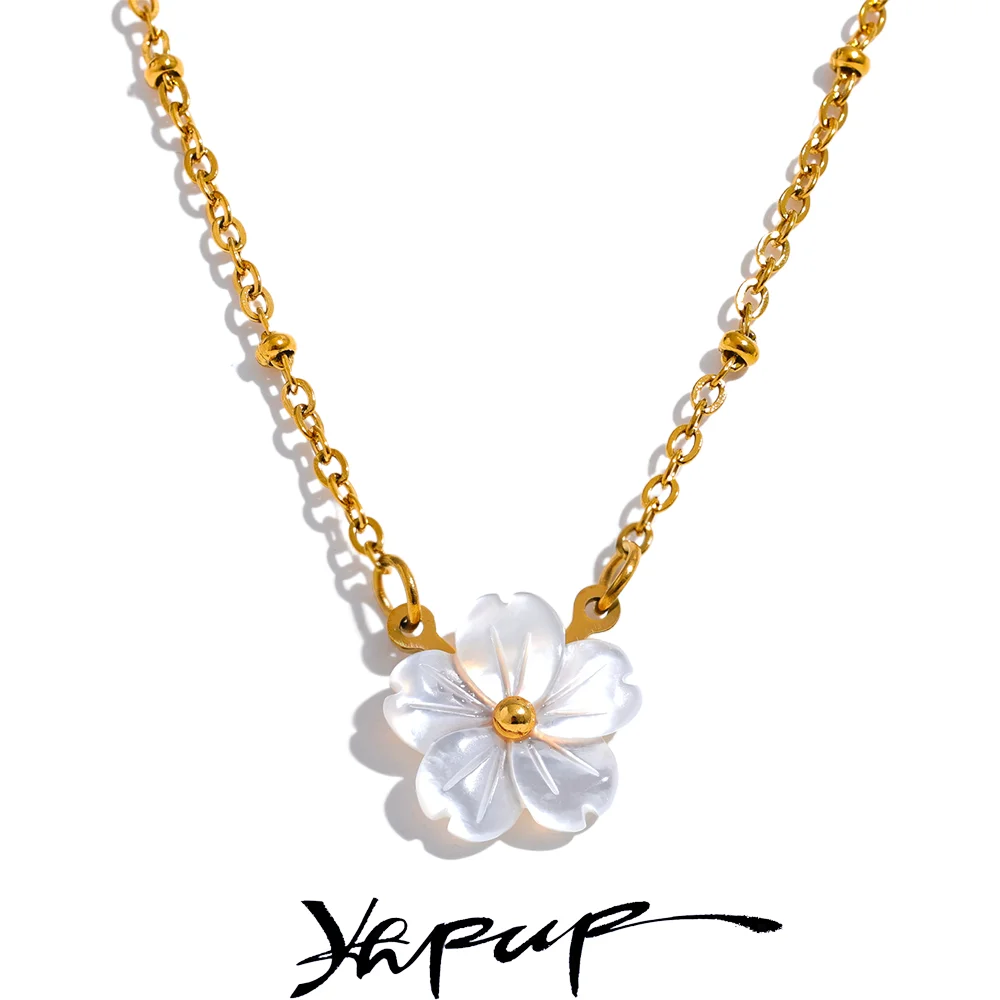 Yhpup Pendant Necklace Stainless Steel Exquisite Chain Gold