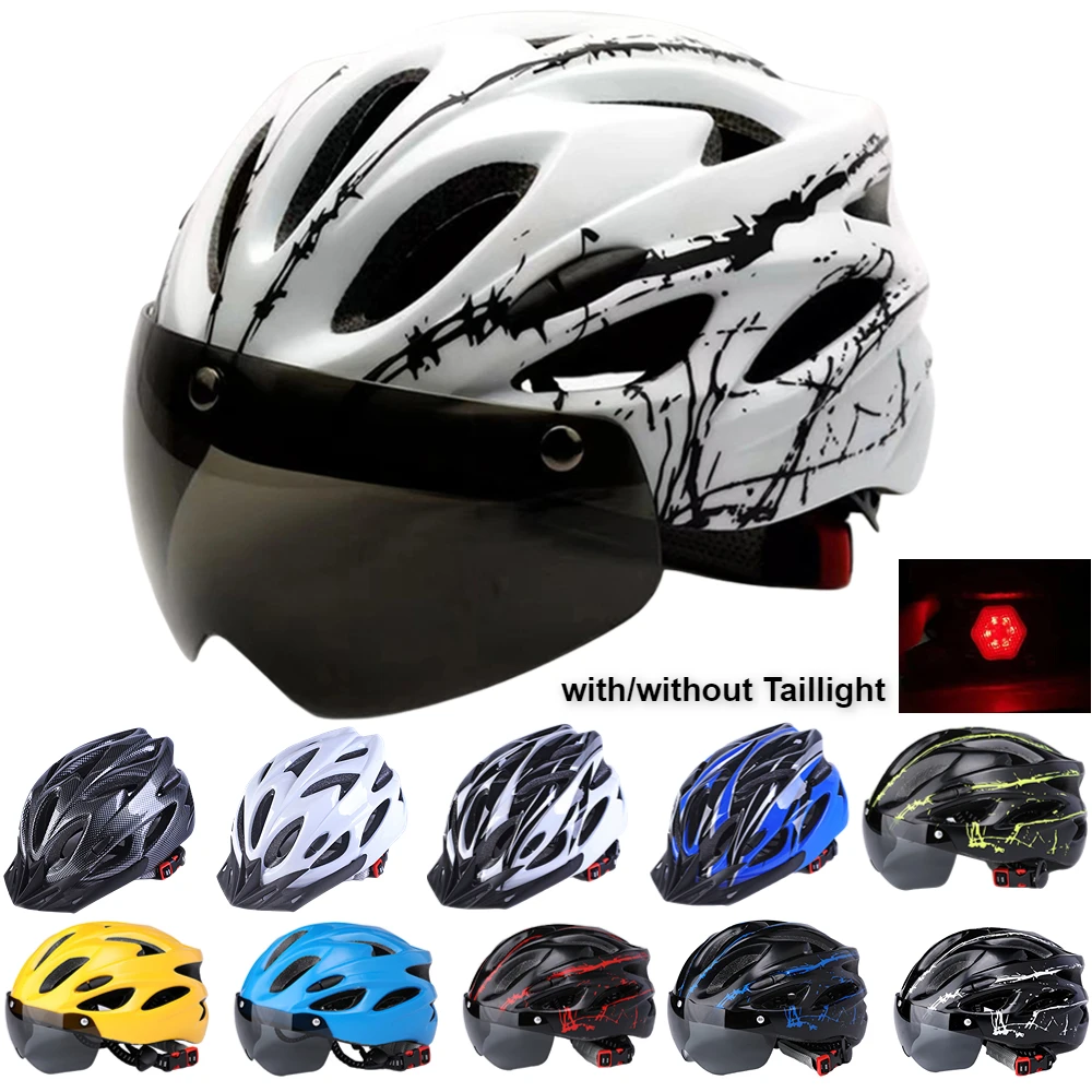 Men Women Cycling Helmet Taillight Goggles Visor Lens Bicycle Mtb Road Bike  - Bicycle Helmet - Aliexpress