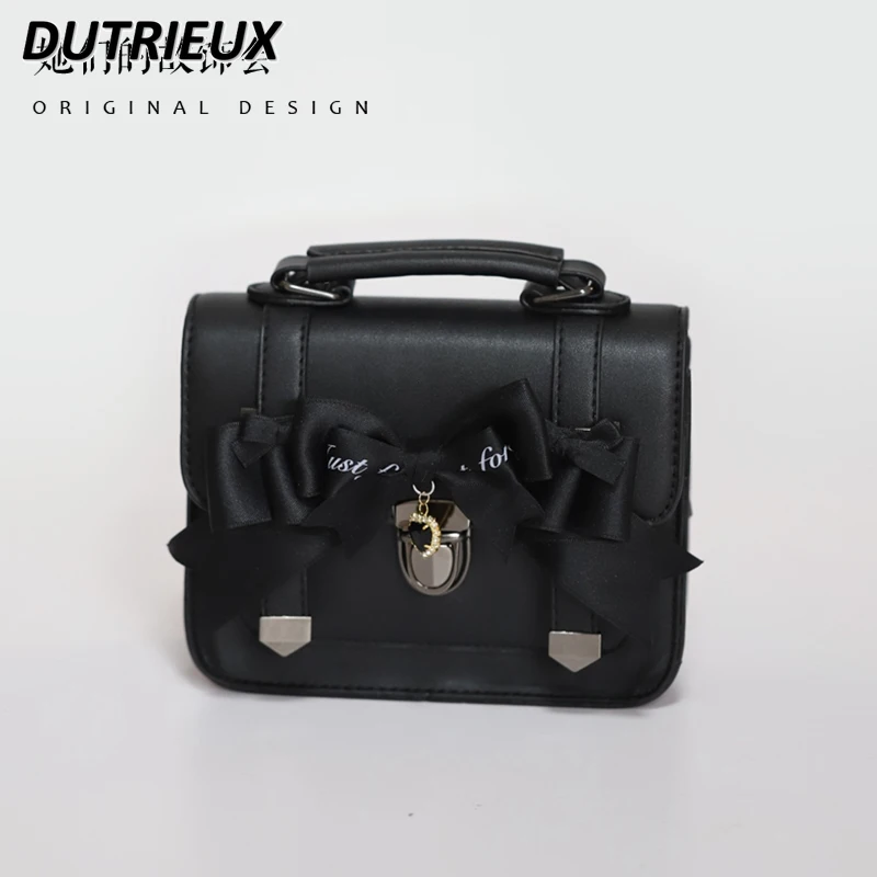 Mine Mass-Produced Japanese Girl Bow Black Handbags JK Uniform Bag for Girls 2023 New Love Shoulder Bag Women Luxury Lolita Bags