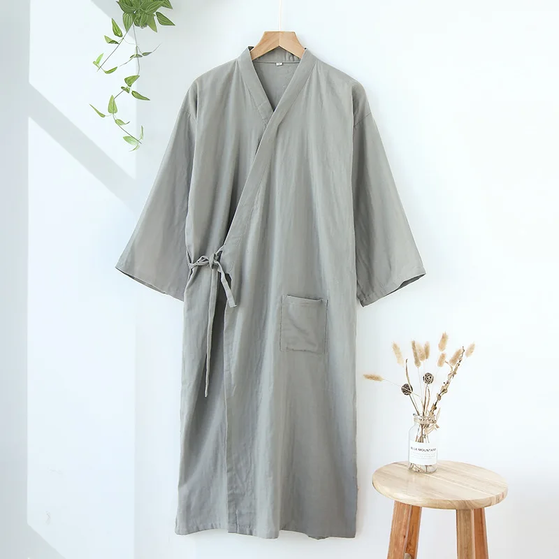 Spring and summer Japanese kimono robe men's pajamas kimono robe breathable long loose bathrobe home service robe men kimono men