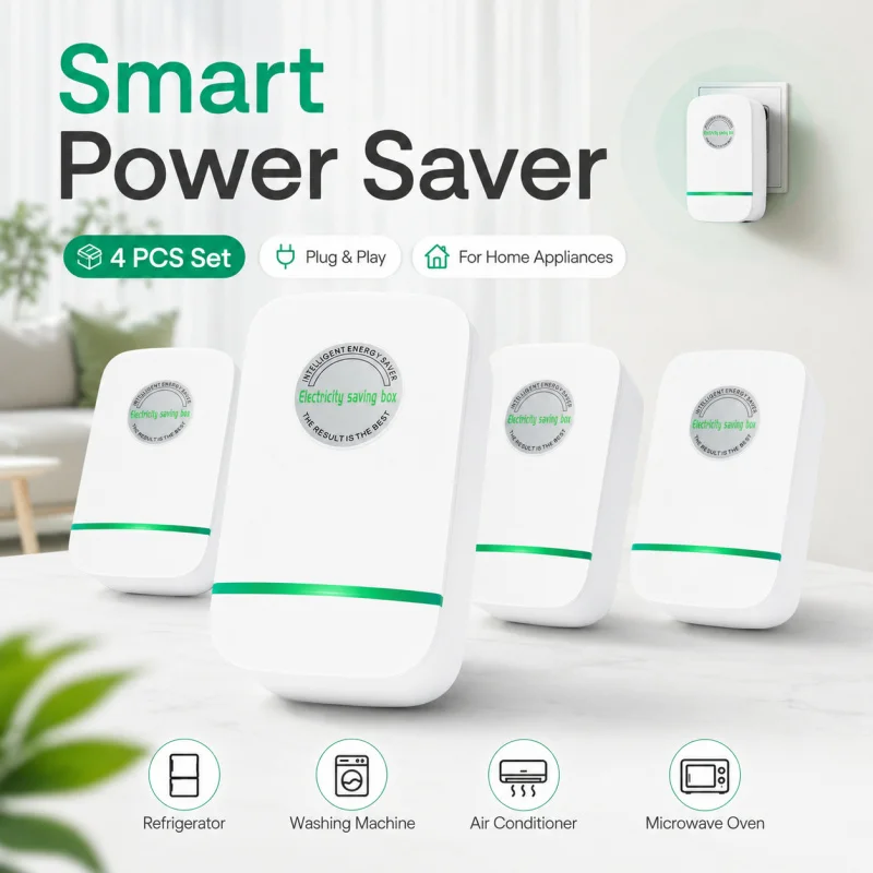 4PCS Smart Power Saver Plug, US Plug Electricity Saving Device, Watt Energy Saver for Home Office Appliances, Plug and Play Powe