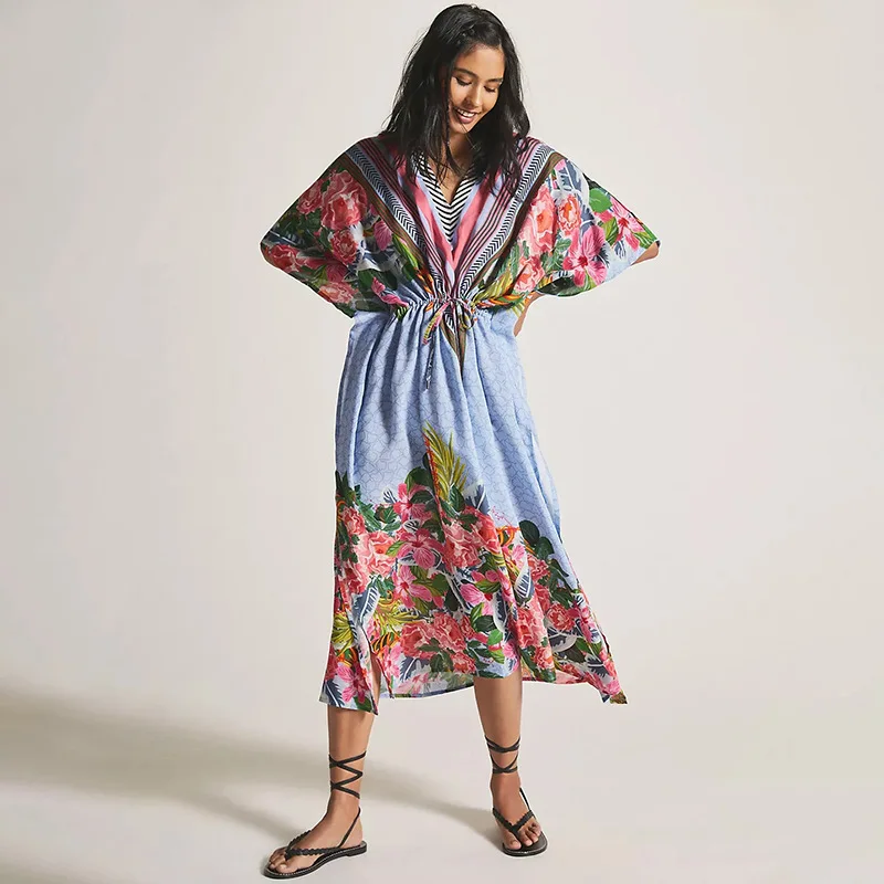

Summer Dress Cover-ups Beach Outfits Swimwear Women Clothing Bathing Suit with Waist Drawstring