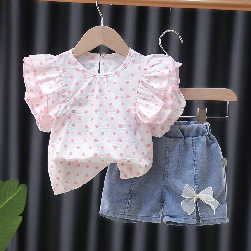 0-4 years Girls Clothes Sets Summer Baby Girl Cotton T-Shirt + Quality Denim Shorts 2-Piece Set