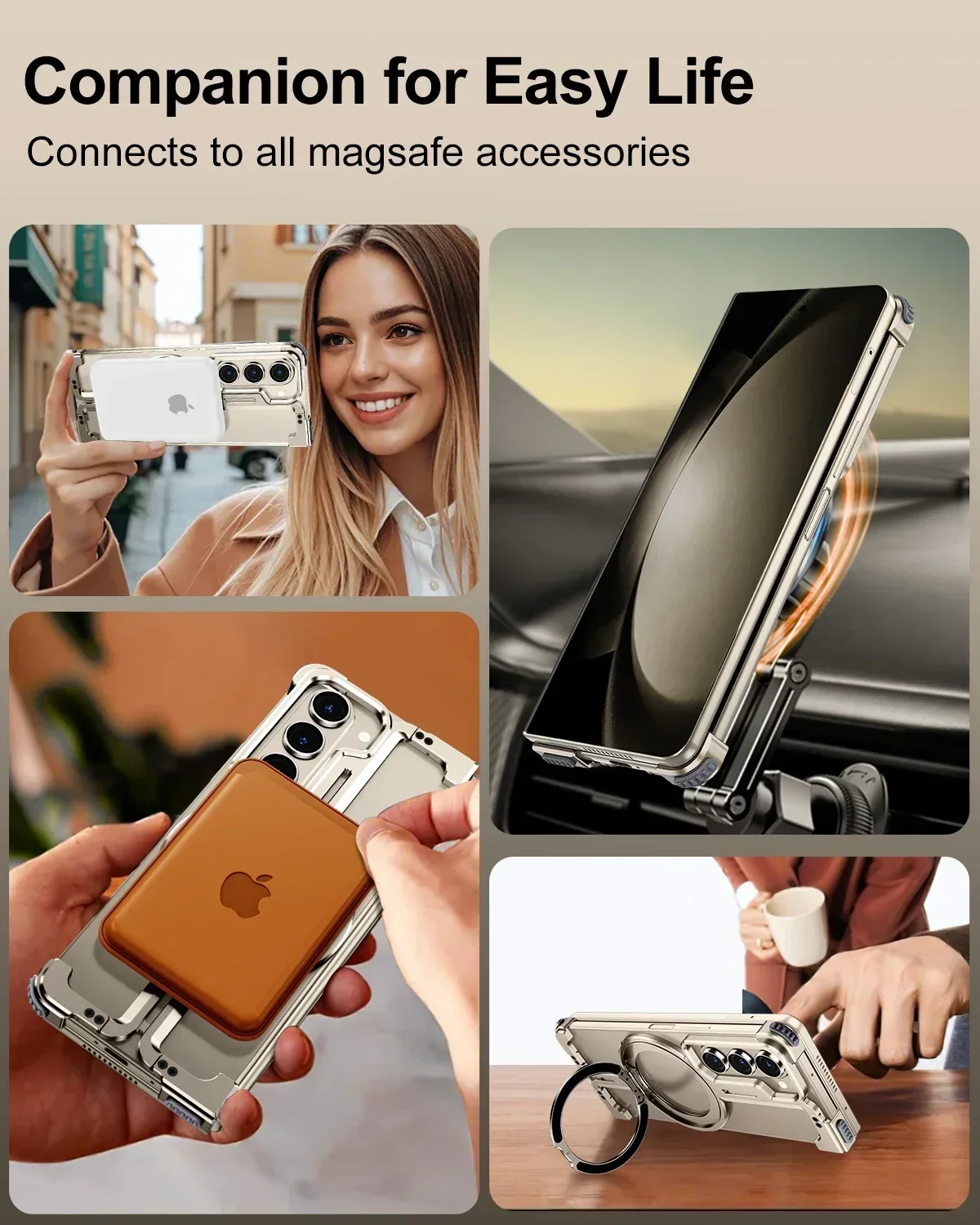 Eary for Samsung Galaxy Z Fold 6 5 Case with Magnetic Stand Magsafe Protective Cover Metals Frameless Bumper Wireless Charging