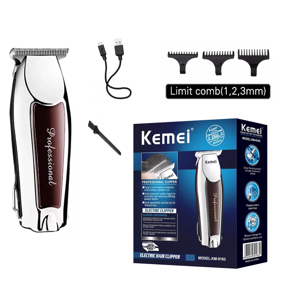 Kemei KM-9163 Professional Hair Cutting Machine Electric Hair Trimmers Beard Shaver For Men USB Rechargeable Haircut Barber enchen ec001 electric hair clipper usb cordless rechargeable trimmers two speed control hair cutting machine