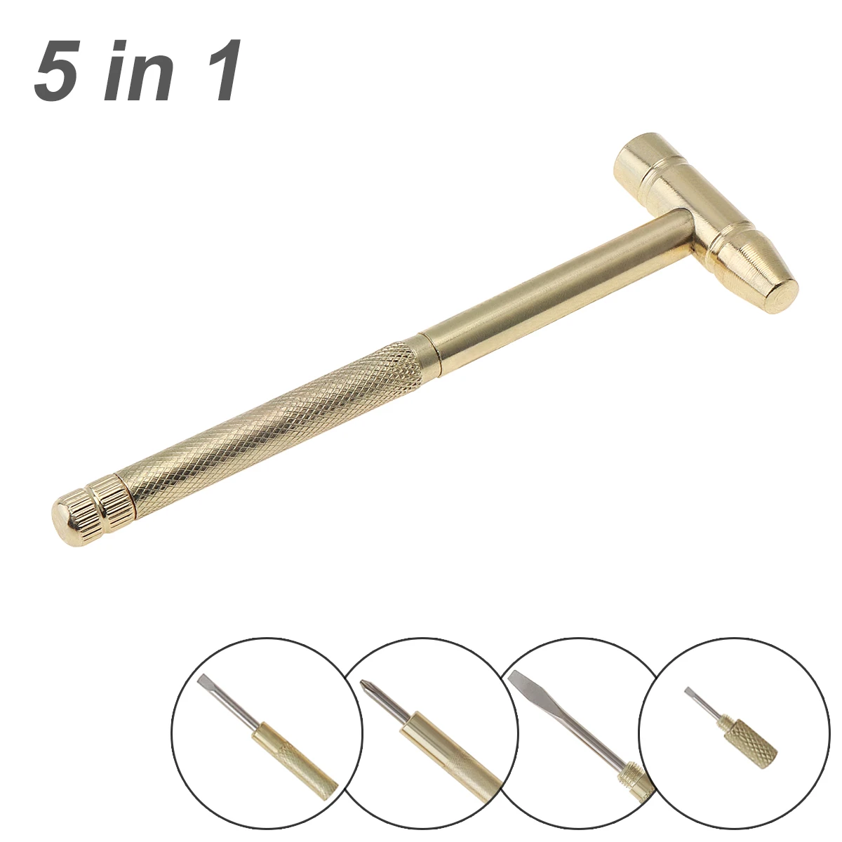 5 In 1 Mini Multifunction Craft Hammer Screwdriver Set Copper Alloy Gold Detachable Micro