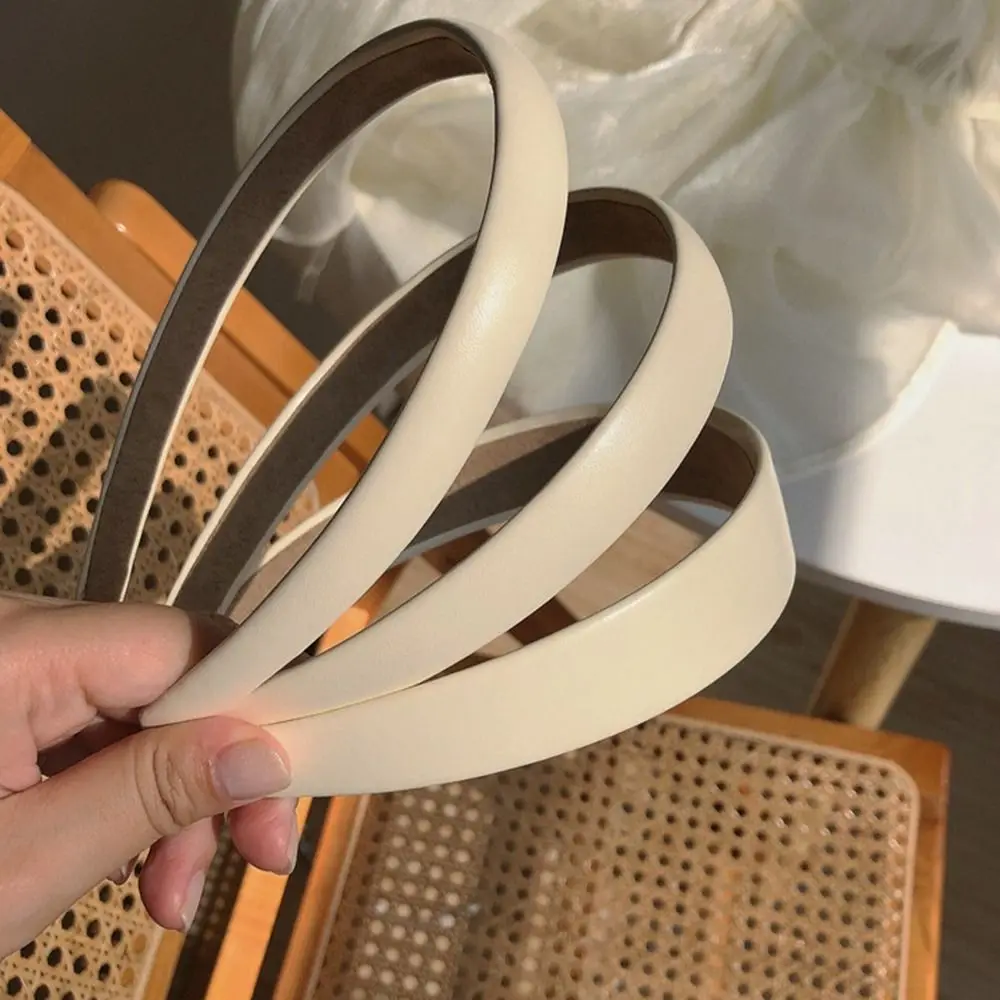 

Face Girl Headband White Wide Brimmed Female Hair Accessories Hair Hoop Hair Band PU Leather Headband Korean Style Headwear