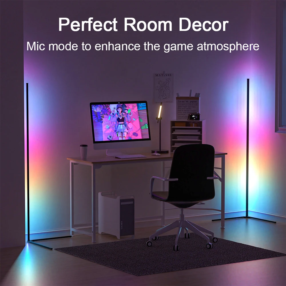 RGB LED 플로어 램프, 실내 홈 장식, 모던 코너 플로어 램프, 거실 로마 아트 장식, 대기 스탠딩 스탠드 조명