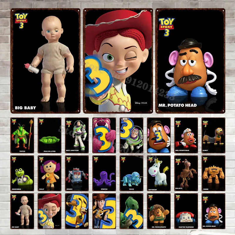 Disney Toy Story 3 Woody And Buzz Lightyear Metal Tin Sign Piatti Vintage Retro Decor Cartoon Iron Painting For Children Room