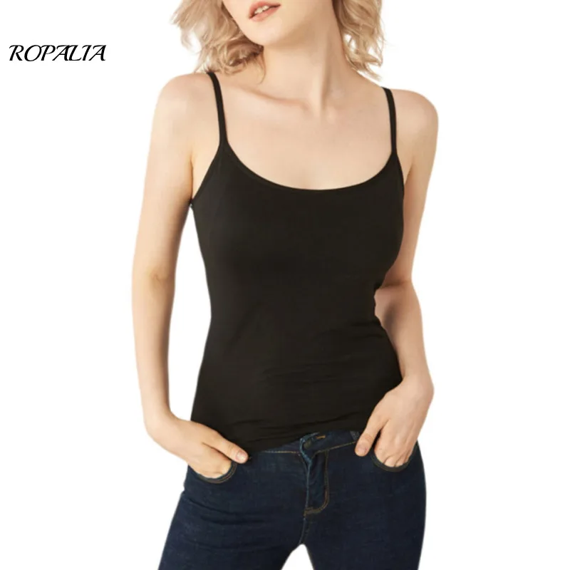 Women Padded Soft Casual Bra Tank Top Women Spaghetti Cami Top Vest Female  Camisole With Built In Brawhite S