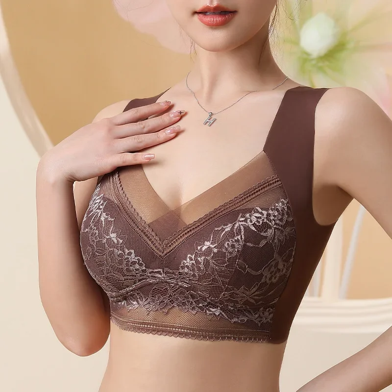 Damen Große Größen Push-Up BHs Eisseide Nahtlos Oberteil Bralette Spitze Drahtlos Sommer BHs Übergröße Top Dessous Unterwäsche Dropshipping – Detail 9