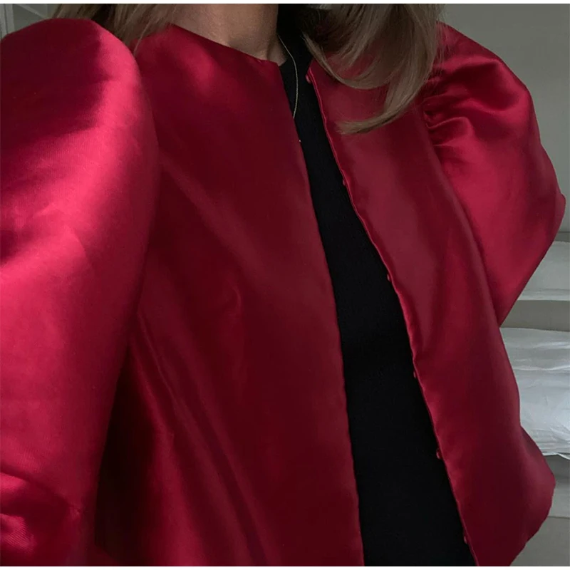 Blusas elegantes con mangas abullonadas y cuello redondo para mujer, estilo vintage, holgadas y lisas, con una sola botonadura, para verano