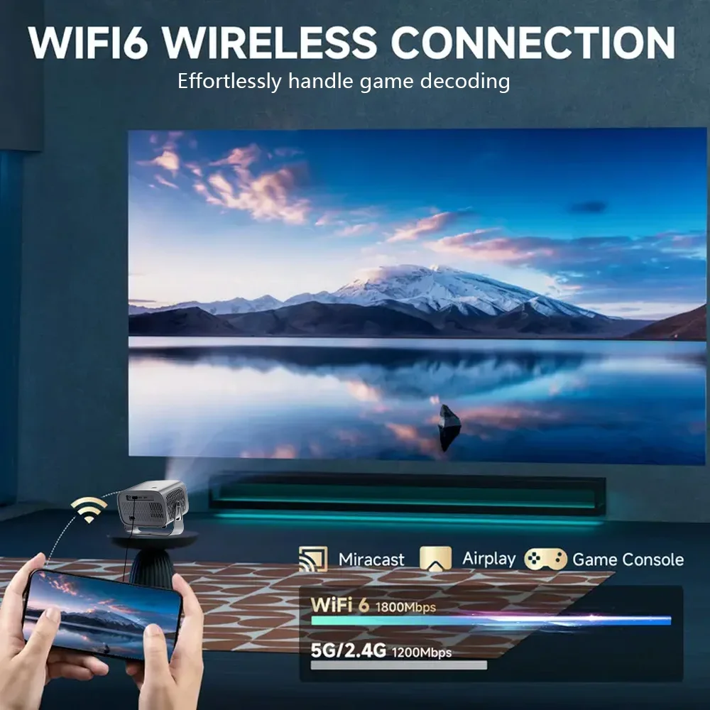2026 A10 4K 안드로이드13 프로젝터 스마트폰 네이티브 오토 포커스 키스톤 BT5.2 WIFI6 휴대용 360 ° 1280*720P 홈 시네마 회전