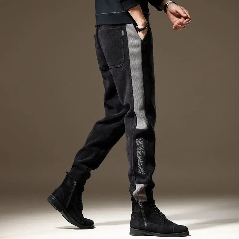 Winter New Fashion Elastic Waist Sweatpants Man High Street Casual Loose Contrast Color Pockets Korean Style All-match Trousers