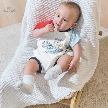 Dave Bella 2025 New Summer Boy's Baby Jumpsuit Pagliaccetto Neonato Creeper Pagliaccetto Manica corta Casual Bel cotone DB 2240317 1