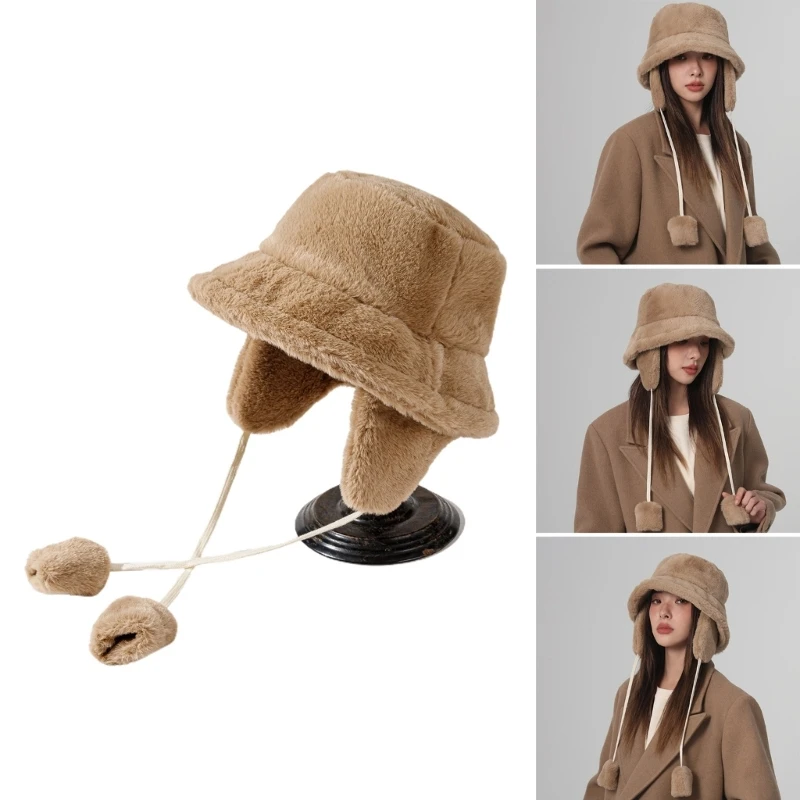 

Woman Plush Bucket Hat Ladies Outdoor Fisherman Hat for Travel Skiing Cycling