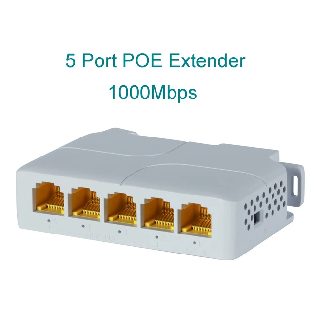 5 พอร์ต Gigabit POE Extender 100/1000Mbps 90W 1in 4 Out PoE Repeater DIN Rail เครือข่าย VLAN สําหรับ 48V POE กล้อง Wierless AP กล้องวงจรปิด 1