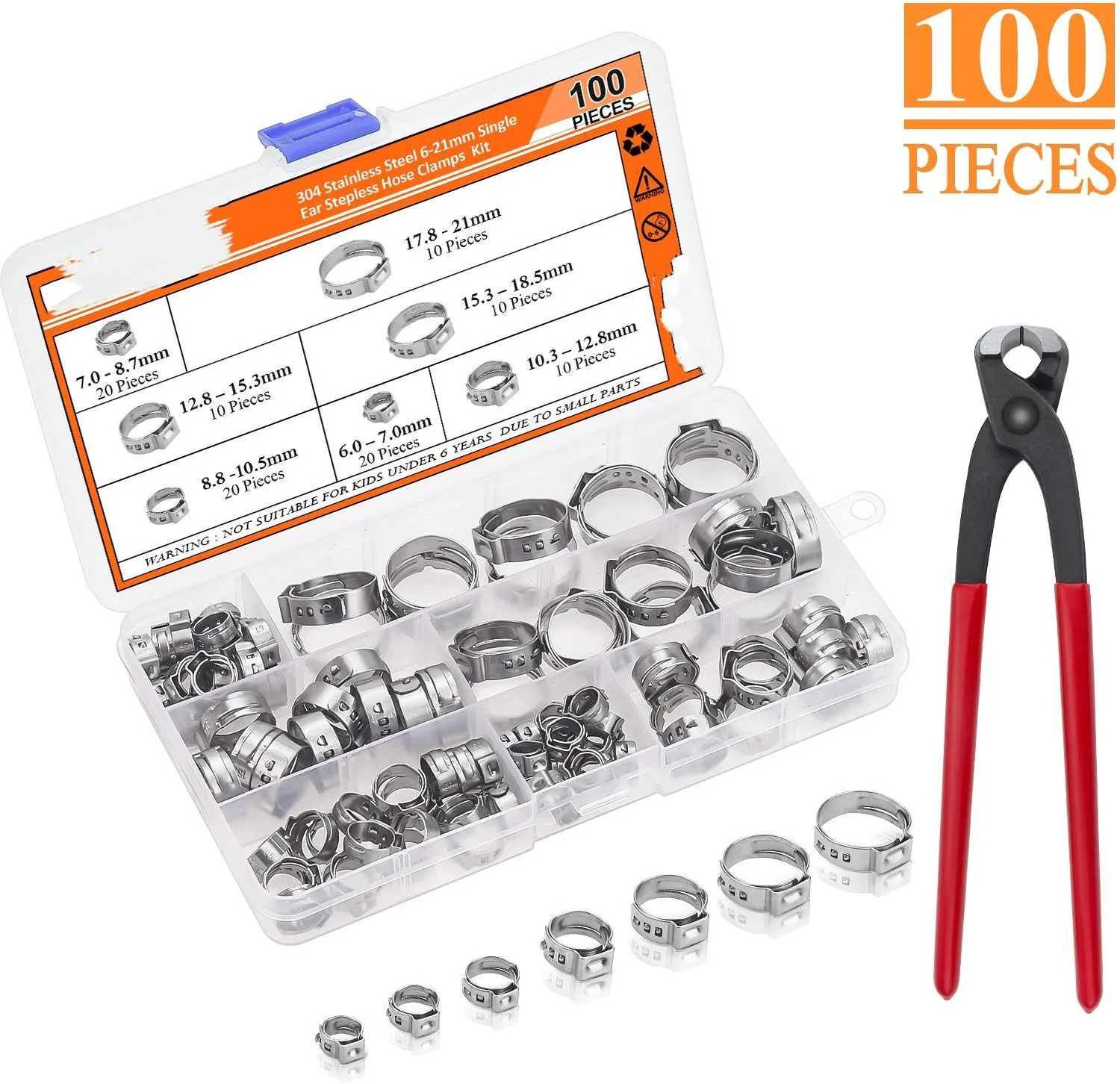 130 Pièces Pinces à Tuyau En Acier Inoxydable 304 - Taille Unique 7-21mm - Design Sans Gradins 360° - Couleur Argent