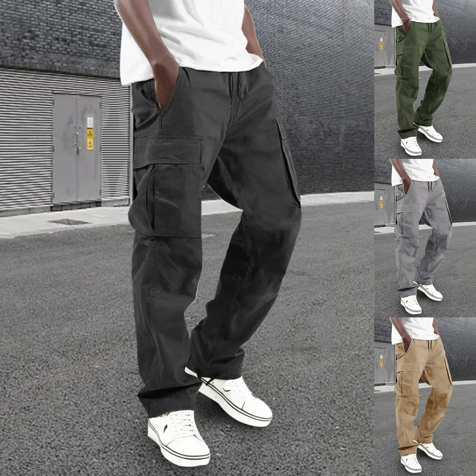 

Mens Cargo Pants Solid Color Casual Pant Outdoor Hiking Tactical Straight Trousers Male Sports Sweatpants With Pockets Tracksui