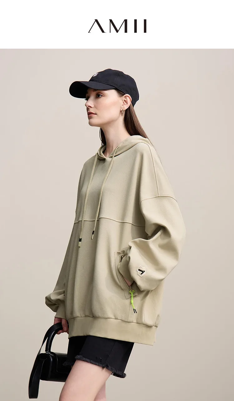 Amii Women's Sweatshirt 2026 Spring New Casual Letter Embroidery Printed Hooded Sweater Women's Loose Versatile Top 12641024