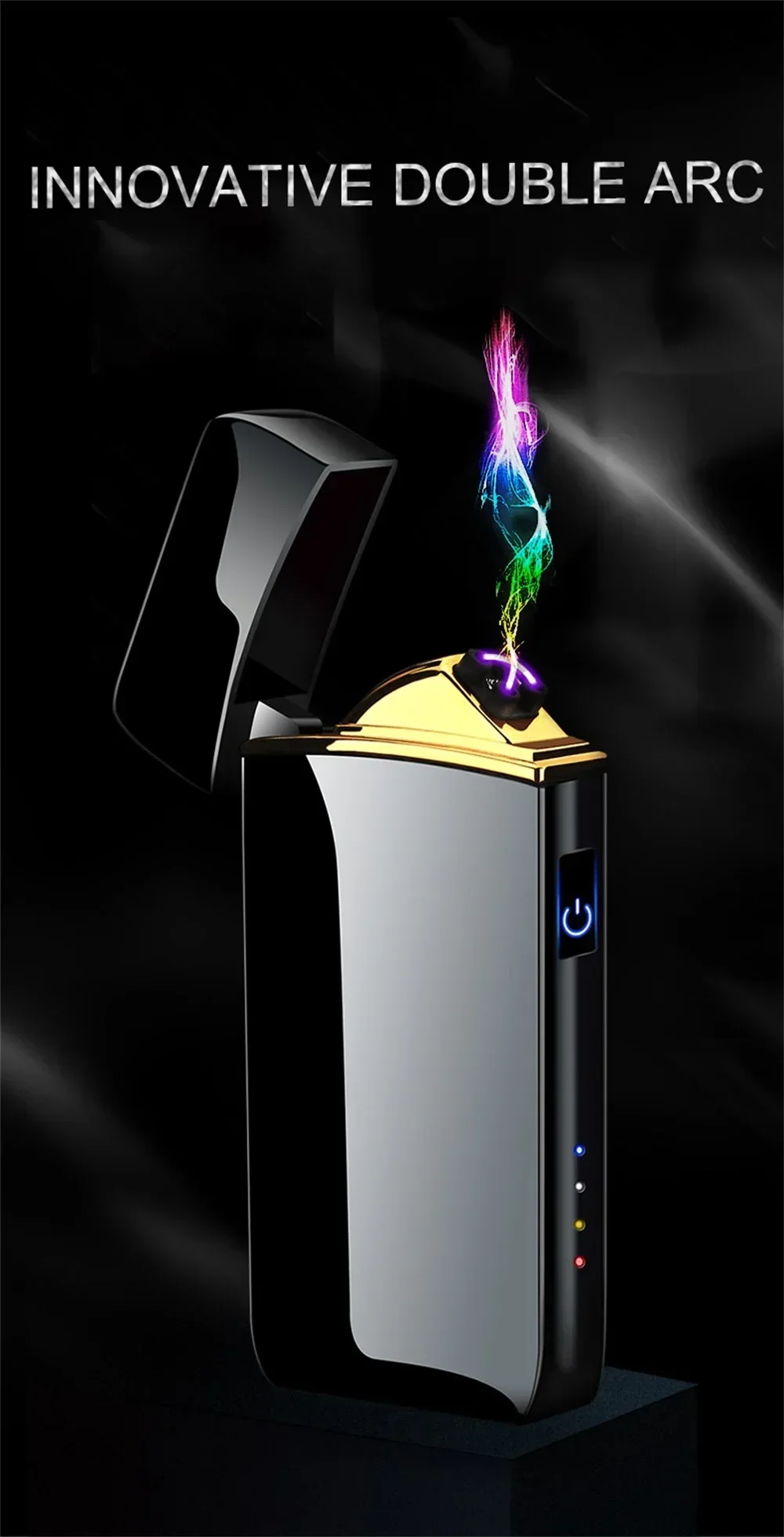 Description Picture 2 of itemElectric Windproof Metal Lighter Double Arc Flameless Plasma Rechargeable USB Lighter LED Power Display Touch Sensor Lighter
