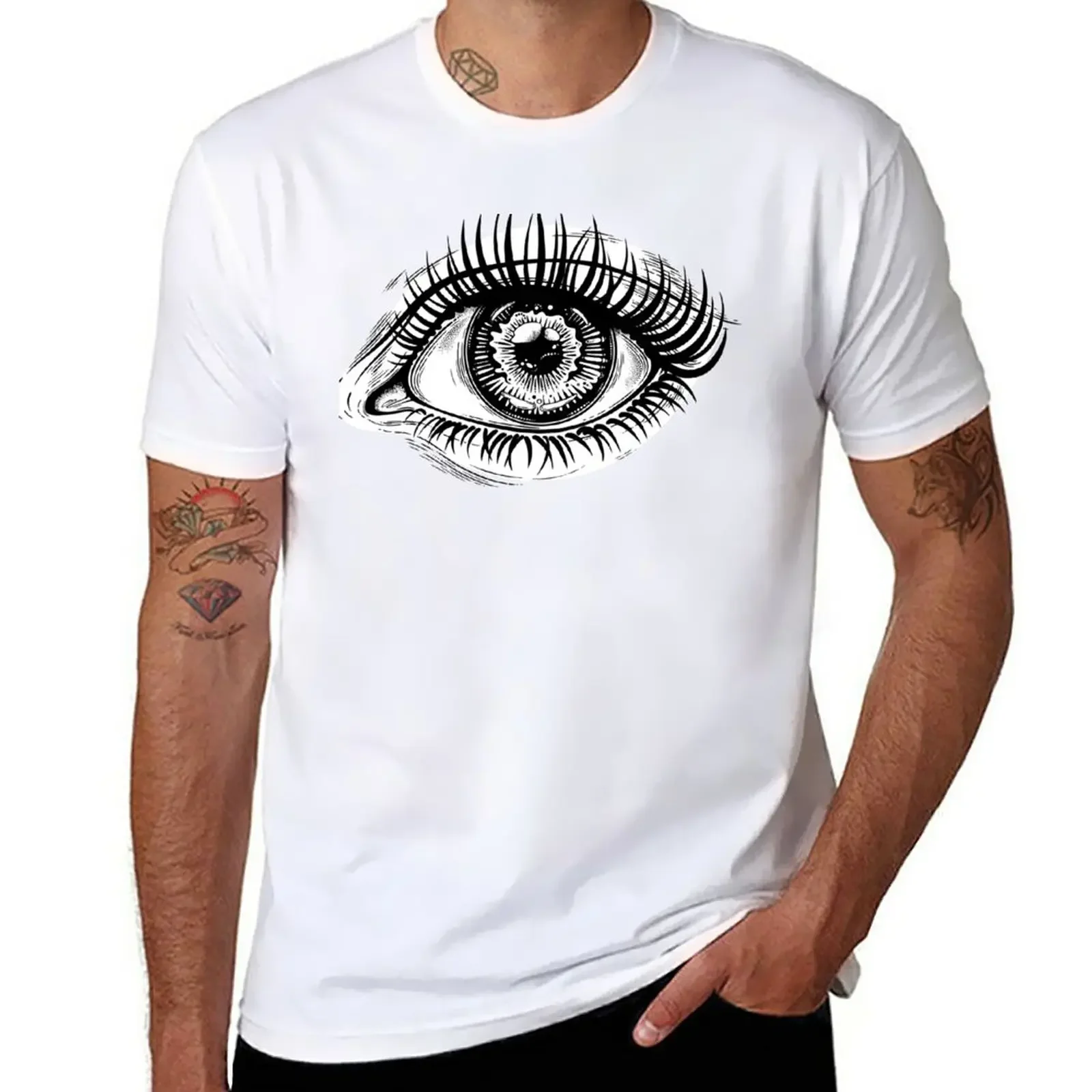 

Beautiful realistic eye with highly detailed pupil, iris and long dramatic eyelashes. T-Shirt vintage clothes mens t shirts